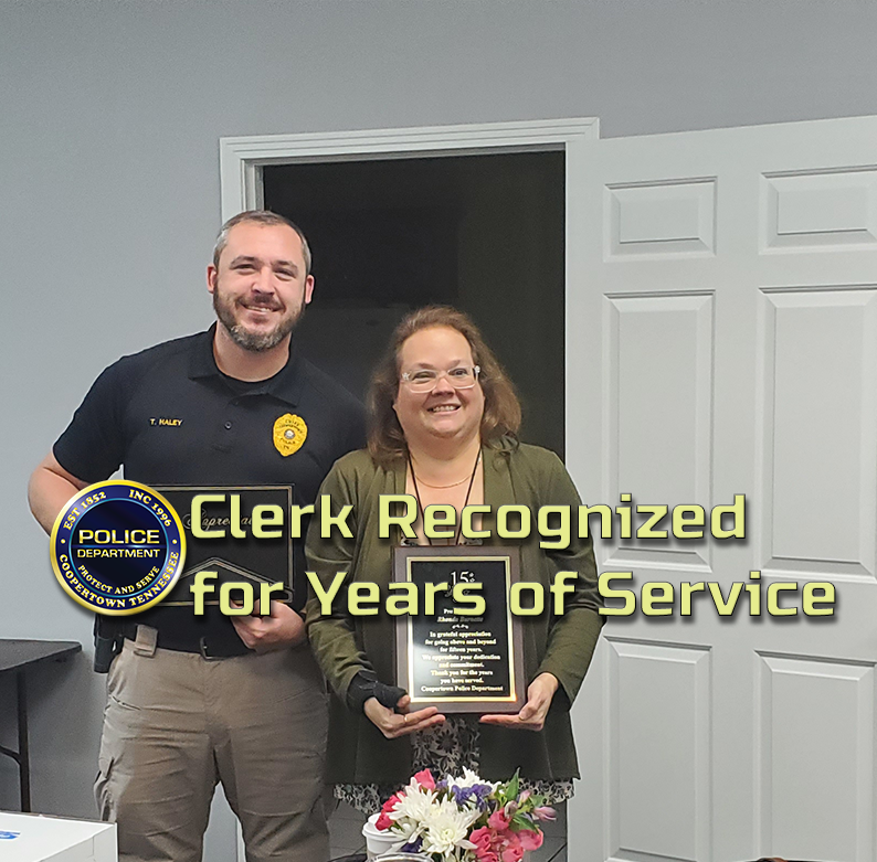 Coopertown Police Clerk Recognized for 15 Years of Service
