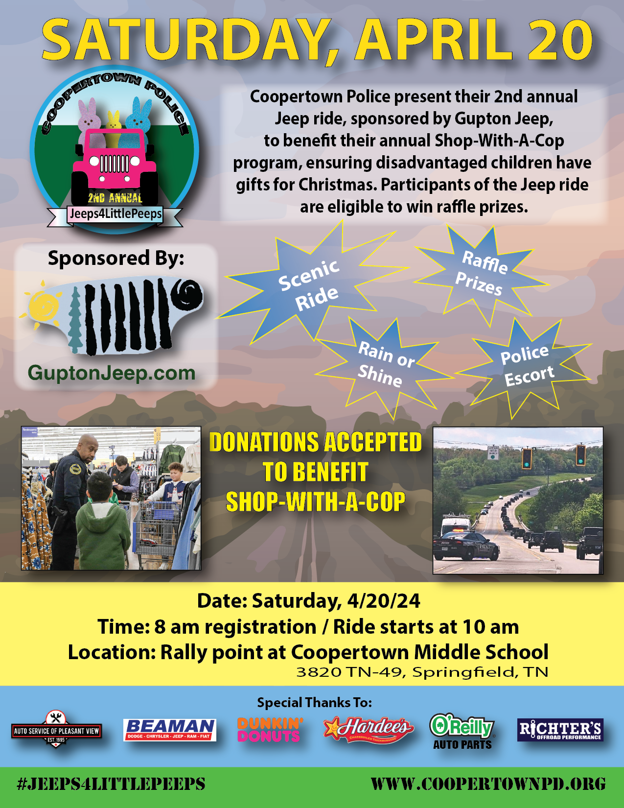Coopertown Police Department’s 2nd Annual Jeeps4LittlePeeps Jeep Ride