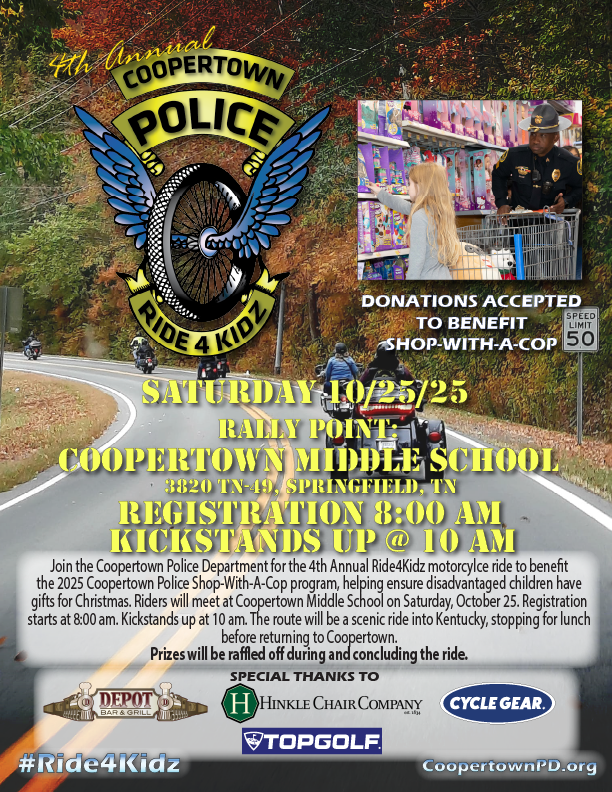 Coopertown Police Host 4th Annual Ride4Kidz Motorcycle Ride