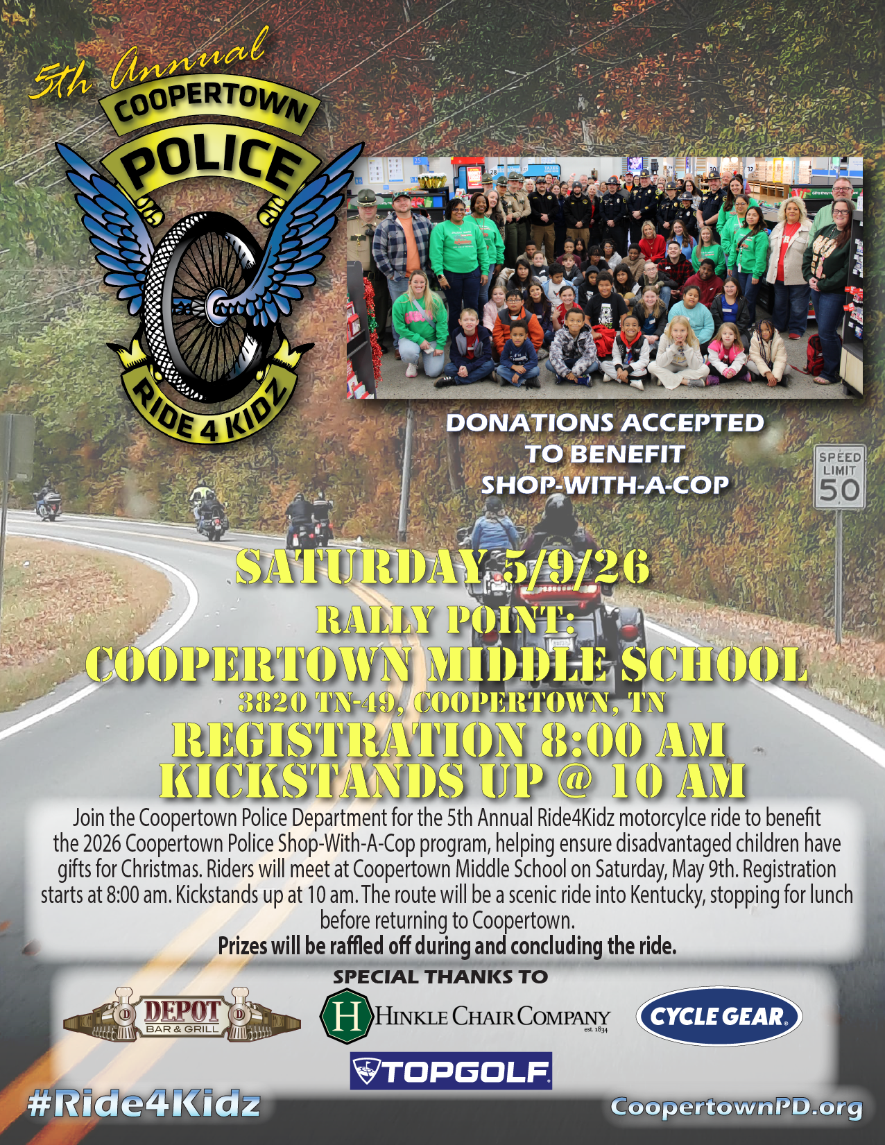 Coopertown Police Host 5th Annual Ride4Kidz Motorcycle Ride